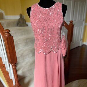 SIZE:6P J KARA SOLEMN PINK SLVLSS SEQUIN&BEADED GOWN W/SCALLOPED BODICE